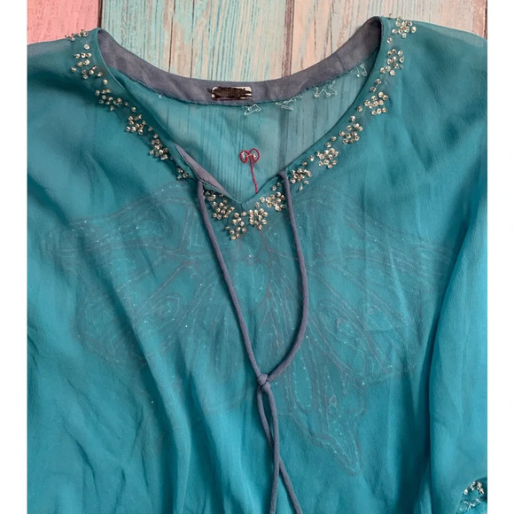 Beautiful vintage silk butterfly tunic top sheer flowy - Picture 4 of 8